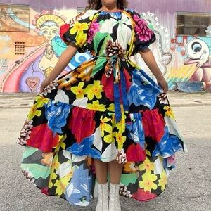 Christopher John Rogers x Target Puff Sleeve High Low Belted Dress Multicolor S